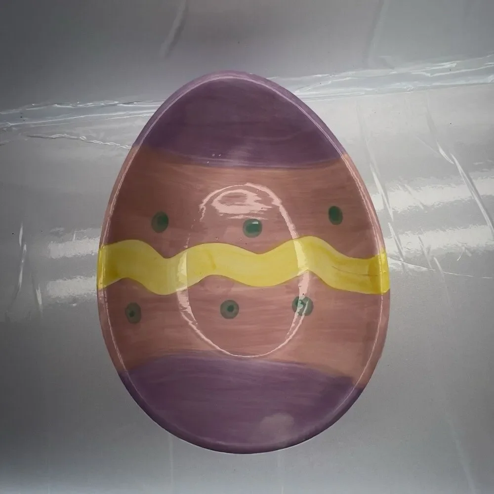Russ Berrie &Co Pink/Purple/Pastel Easter Egg Ceramic Bowl/ Candy Dish